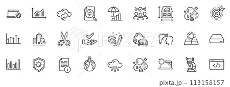 Icons pack as Cloud share, Manual and Home charging line icons for app include Pantothenic acid, Squad, Sun energy outline thin icon web set. Growth chart, Cloud computing, Cut pictogram. Vector Icons pack as Cloud share, Manual and Home charging line icons for app include Pantothenic acid, Squad, Sun energy outline thin icon web set. Growth chart, Cloud computing, Cut pictogram. Vector 113158157