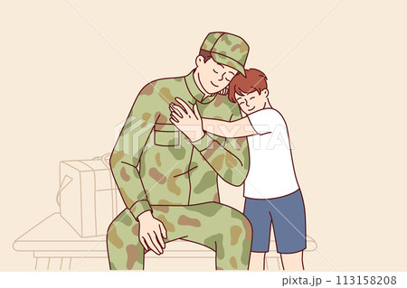 Return home of soldier who has served in army and is rejoicing at long-awaited meeting with son Return home of soldier who has served in army and is rejoicing at long-awaited meeting with son 113158208