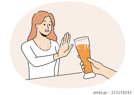 Woman refuse from beer 113158242