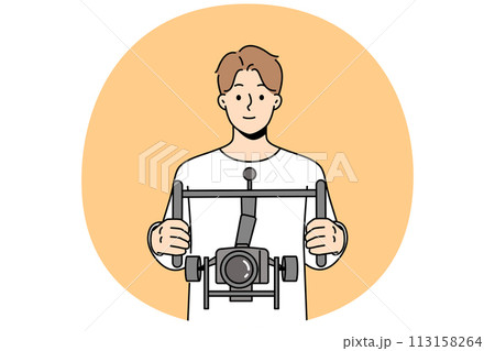 Male operator filing with camera with stabilizer 113158264