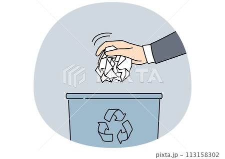Man throw paper in trash bin 113158302