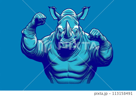 Muscular Rhinoceros on Blue 113158491