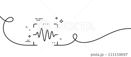 Voice wave line icon. Continuous one line with curl. Sound scan sign. Audio verification symbol. Voice wave single outline ribbon. Loop curve pattern. Vector 113158697