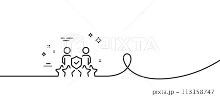 Security agency line icon. Continuous one line with curl. Body guard rating sign. Private protection symbol. Security agency single outline ribbon. Loop curve pattern. Vector 113158747