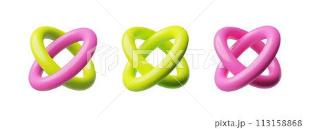 Isolated set of 3D geometric shapes with pink and green torus nodes. Isolated set of 3D geometric shapes with pink and green torus nodes. 113158868