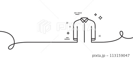 Shirt line icon. Continuous one line with curl. Male dress shirt sign. Business wear symbol. Shirt single outline ribbon. Loop curve pattern. Vector 113159047