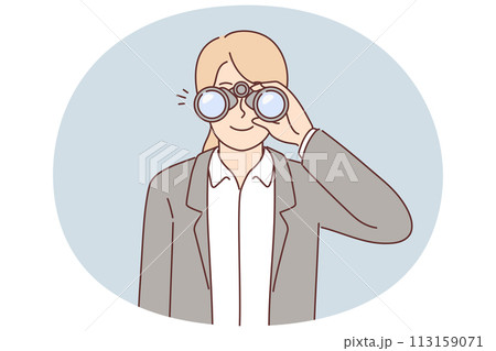 Woman recruiter use binoculars to search for suitable candidates for vacancy in company Woman recruiter use binoculars to search for suitable candidates for vacancy in company 113159071
