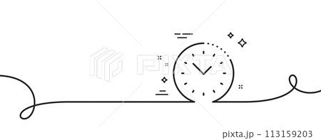 Time management line icon. Continuous one line with curl. Clock sign. Watch symbol. Time management single outline ribbon. Loop curve pattern. Vector 113159203