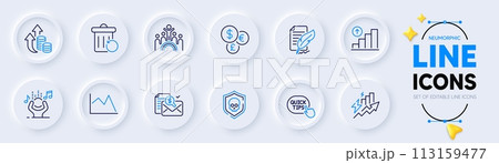 Feather signature, Inflation and Noise line icons for web app. Pack of Money currency, Accounting report, Consumption growth pictogram icons. Cyber attack, Line chart, Graph chart signs. Vector Feather signature, Inflation and Noise line icons for web app. Pack of Money currency, Accounting report, Consumption growth pictogram icons. Cyber attack, Line chart, Graph chart signs. Vector 113159477