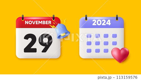Calendar date 3d icon. 29th day of the month icon. Event schedule date. Meeting appointment time. 29th day of November month. Calendar event reminder date. Vector 113159576