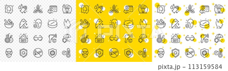 Outline Fahrenheit thermometer, Stress and Head line icons pack for web with Eyeglasses, Sun protection, Washing hands line icon. Coronavirus, Medical tablet, Uv protection pictogram icon. Vector Outline Fahrenheit thermometer, Stress and Head line icons pack for web with Eyeglasses, Sun protection, Washing hands line icon. Coronavirus, Medical tablet, Uv protection pictogram icon. Vector 113159584