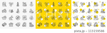 Outline Loyalty program, Usd currency and Report line icons pack for web with Income money, Piggy bank, Making money line icon. Checked calculation, Cash transit. Yellow design with 3d stars. Vector Outline Loyalty program, Usd currency and Report line icons pack for web with Income money, Piggy bank, Making money line icon. Checked calculation, Cash transit. Yellow design with 3d stars. Vector 113159586