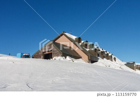 Cottage Vyrovka,  cottage covered by snow, height quota 1356  m,  krkonose mountains Czech Republic 113159770