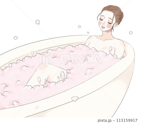 泡風呂でリラックスする女性 113159917