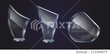 Brilliant glass trophies with engraving illustration set 113160075