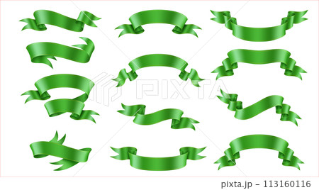Glaring green ribbons realistic vector illustration set 113160116