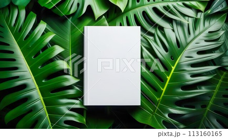 book mockup among green leaf, leaves 113160165
