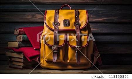 School backpack with colorful learning supplies. Back to school concept. Generated AI. School backpack with colorful learning supplies. Back to school concept. Generated AI. 113160392