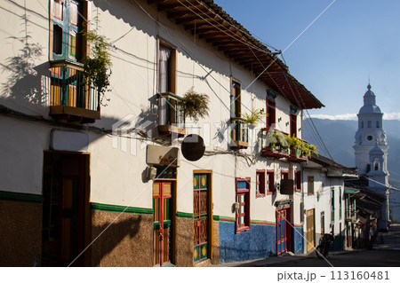 View of the beautiful Heritage Town of Salamina located at the Department of Caldas in Colombia 113160481