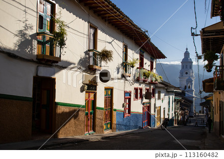 View of the beautiful Heritage Town of Salamina located at the Department of Caldas in Colombia 113160482