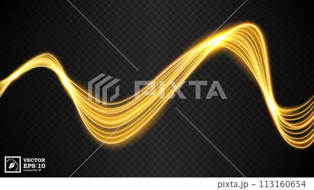 Abstract Gold Wavy Line of Light with A Transparent Background, Isolated and Easy to Edit, Vector Illustration 113160654