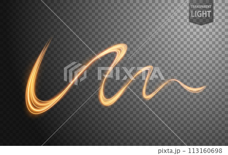 Abstract Gold Wave of Light with A Transparent Background, Isolated and Easy to Edit, Vector Illustration 113160698