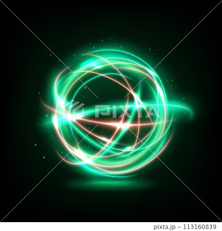 Abstract Multicolor Swirl Line of Light, Isolated on Dark Background, Vector Illustration 113160839