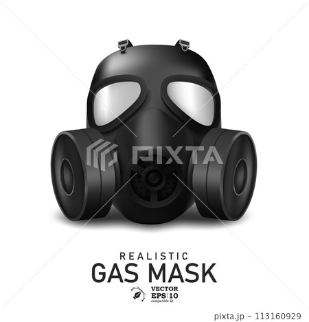 Realistic Gas Mask Isolated on White Background, Vector Illustration Realistic Gas Mask Isolated on White Background, Vector Illustration 113160929