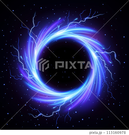 Black Hole Vortex with Lightning Flash Outside, Science Concept, Vector Illustration 113160978