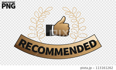Thumb Up Recommended, Gold Flat hand Draw Style, Vector Illustration 113161262