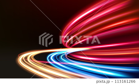 Colorful Light Trails, Long Time Exposure Motion Blur Effect, Vector Illustration Colorful Light Trails, Long Time Exposure Motion Blur Effect, Vector Illustration 113161266