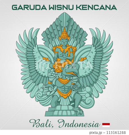 Statue of Garuda Wisnu Kencana Cartoon, Bali Indonesia, Vector Illustration 113161288