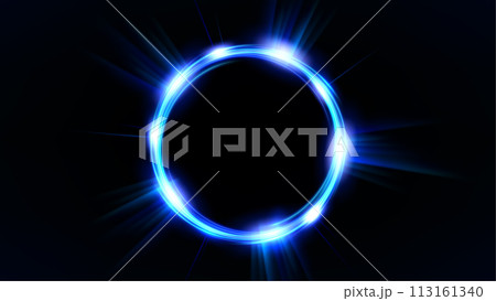 Blue Glowing Circle, Elegant Illuminated Light Ring on Dark Background, Vector Illustration 113161340