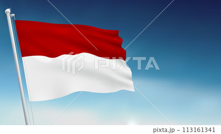 Indonesia and Monaco Waving Flag on Sky Background, Vector Illustration Indonesia and Monaco Waving Flag on Sky Background, Vector Illustration 113161341