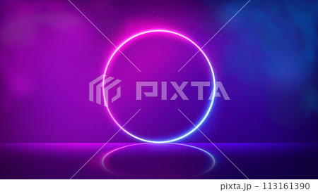 Glowing Circle Neon Lighting Frame, Futuristic Background with Smoke, Vector Illustration Glowing Circle Neon Lighting Frame, Futuristic Background with Smoke, Vector Illustration 113161390