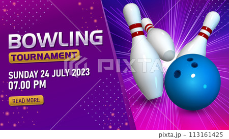 Bowling Tournament Template, Realistic Bowling Strike Widescreen, Vector Illustration Bowling Tournament Template, Realistic Bowling Strike Widescreen, Vector Illustration 113161425