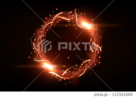 Orange Circle Lightning Ring with Sparks Effect, Vector Illustration 113161668