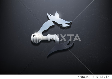 Horses 3D Logo Design, Shiny Mockup Logo with Textured Wall. Realistic Vector, Vector Illustration 113161712