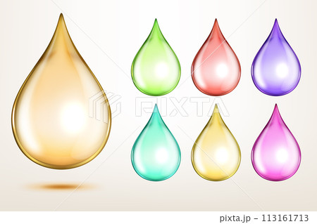 Realistic Oil Drop Set Isolated on White Background, For Fuel and Other Colored Liquids, Vector Illustration 113161713