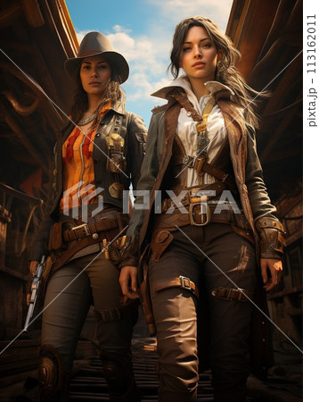 Wild West girls, westerns, outlaws and bandits,...のイラスト素材 [113162011 ...