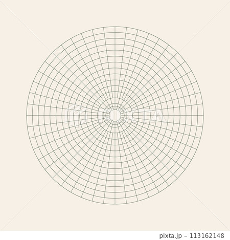 Polar coordinate circular grid isolated on white background. 360 degrees scale. Blank polar graph paper. Vector illustration. Mathematical graph. Lined blank on transparent background 113162148