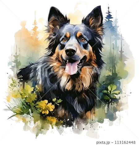 Dog Painting With Background Trees 113162448