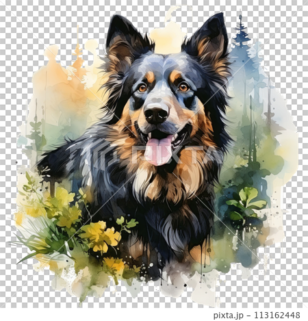 Dog Painting With Background Trees 113162448