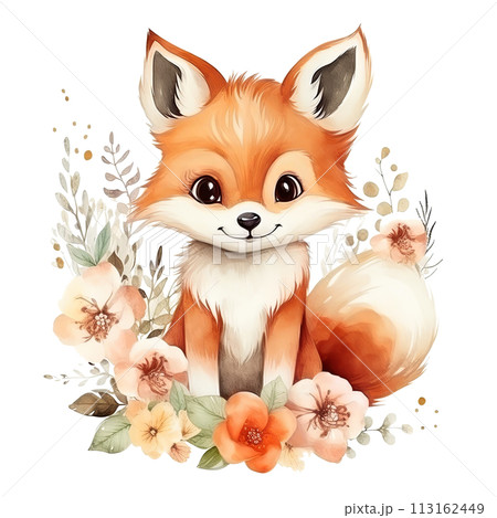 Cute Fox in Flower Field 113162449