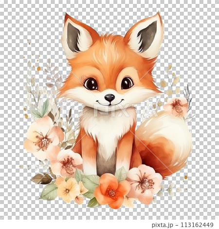 Cute Fox in Flower Field 113162449