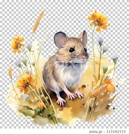 Mouse Sitting on Rock Watercolorのイラスト素材 [113162533] - PIXTA