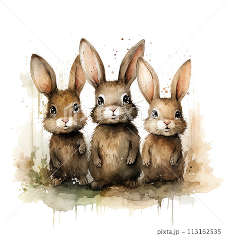 Three Brown Rabbits Sitting Togetherのイラスト素材 [113162535] - PIXTA