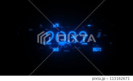 3D rendering 2032 text with screen effects of technological glitches 113162671