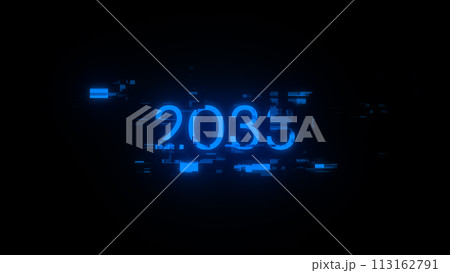 3D rendering 2033 text with screen effects of technological glitches 113162791