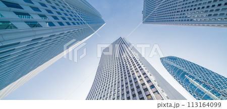「東京都」新宿新都心のビル群を見上げる 113164099